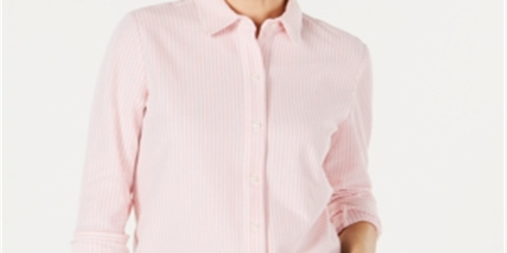 Charter Club Women's Long Sleeve Button up Top Pink Size Medium
