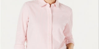 Charter Club Women's Long Sleeve Button up Top Pink Size Medium