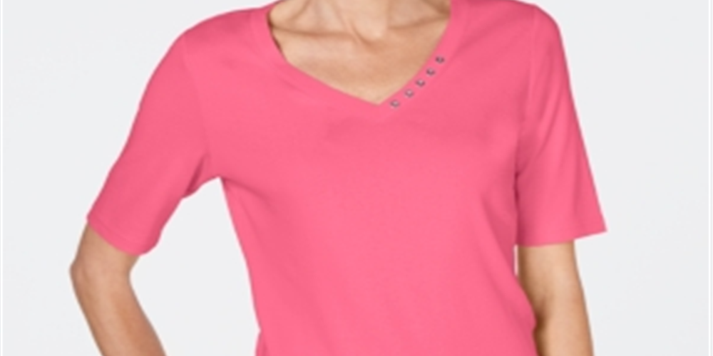 Karen Scott Women's Cotton V Neck T-Shirt Pink Size Large