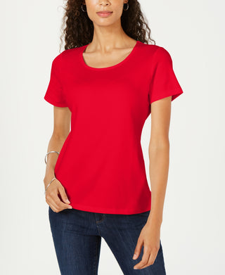 Karen Scott Women's Cotton Scoop Neck Top Red Size Petite Medium
