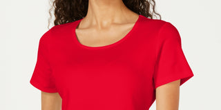 Karen Scott Women's Cotton Scoop Neck Top Red Size Petite Medium