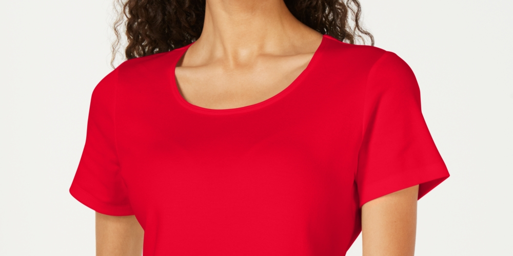 Karen Scott Women's Cotton Scoop Neck Top Red Size Petite Medium