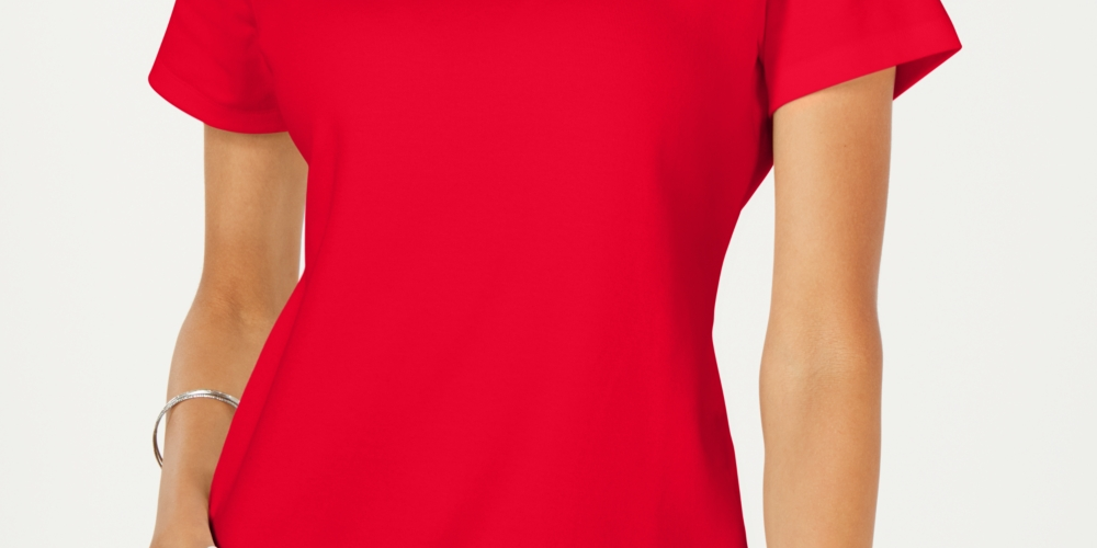 Karen Scott Women's Cotton Scoop Neck Top Red Size Petite Medium