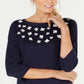 Karen Scott Women's Cotton Floral Applique Top Blue Size Medium