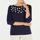 Karen Scott Women's Cotton Floral Applique Top Blue Size Medium