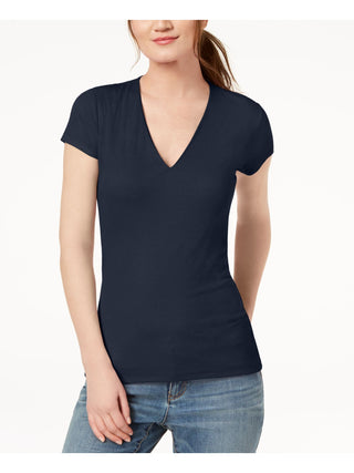 I.N.C International Concepts Women's Navy Short Sleeve V Neck T-Shirt Size Petite Medium