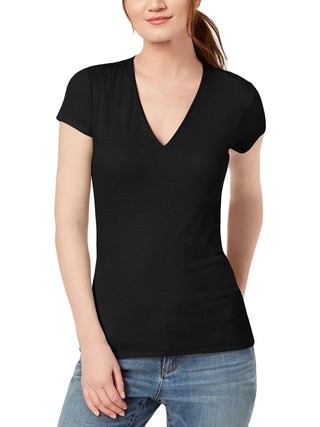 INC International Concepts Women's Black Ribbed V-Neck Top Size Large