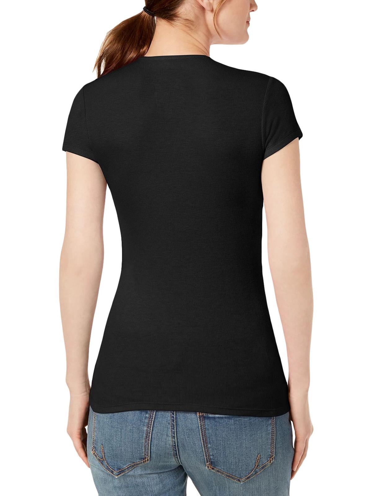 INC International Concepts Women's Black Ribbed V-Neck Top Size Large