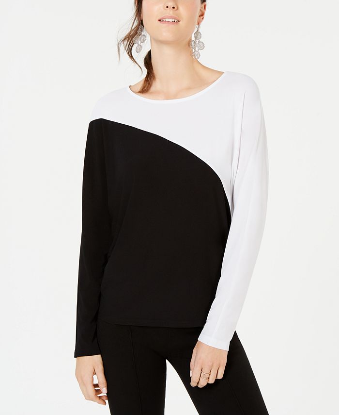 INC International Concepts Women's Long Sleeve Colorblocked Dolman Top Black Size X-Small