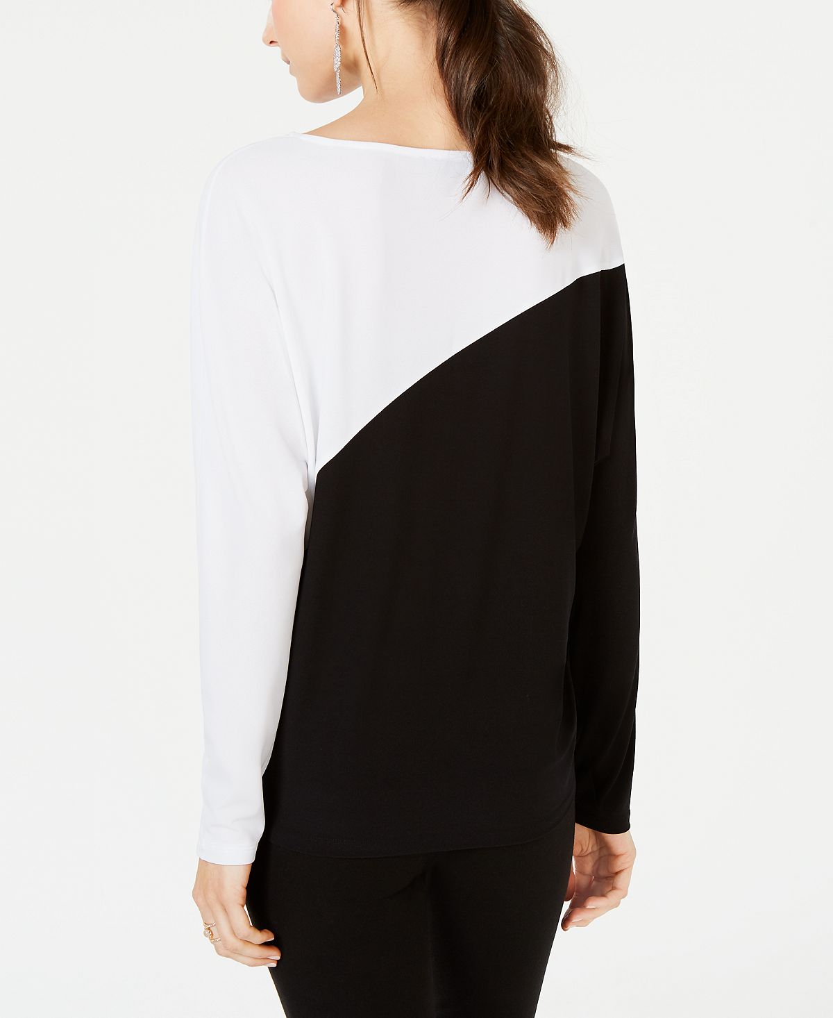 INC International Concepts Women's Long Sleeve Colorblocked Dolman Top Black Size X-Small