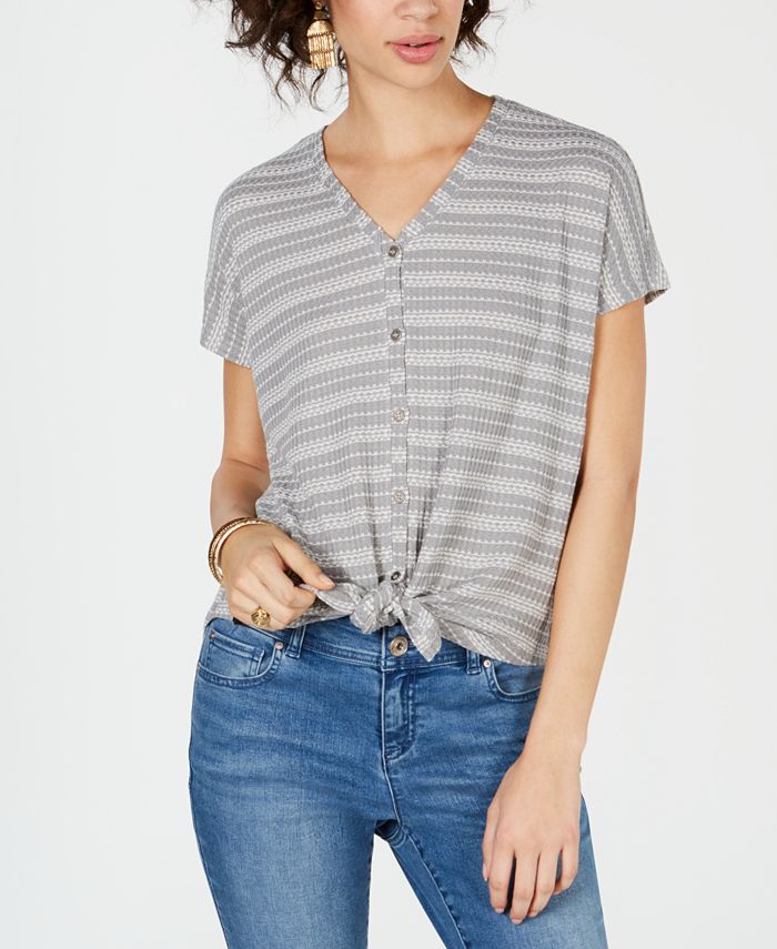 Style & Co Women's Tie Front Top Gray Size Petite X-Small