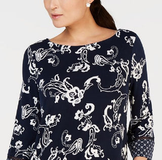 Charter Club Women's Multi Print Boatneck Top Blue Size Large