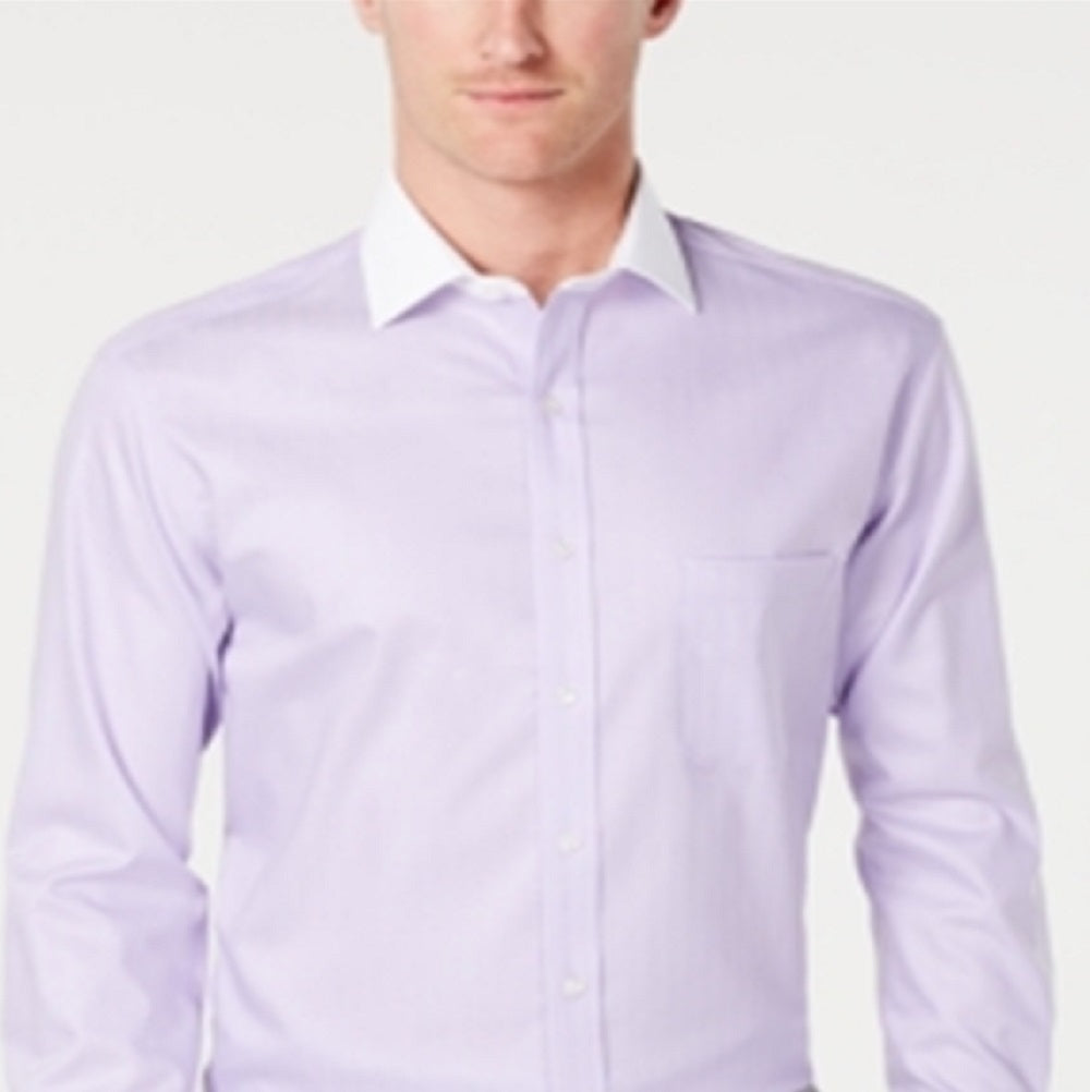 Tasso Elba Men's Classic Regular Fit Non Iron French Cuff Dress Shirt Purple Size 32X33