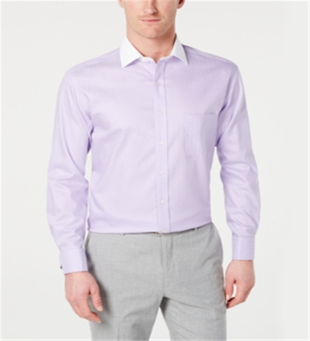 Tasso Elba Men's Classic Regular Fit Non Iron French Cuff Dress Shirt Purple Size 32X33