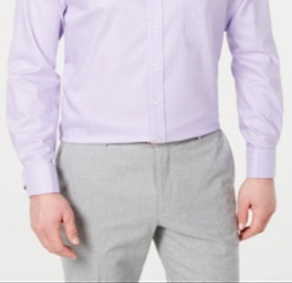 Tasso Elba Men's Classic Regular Fit Non Iron French Cuff Dress Shirt Purple Size 34X35