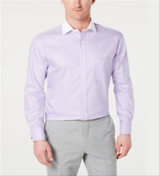 Tasso Elba Men's Classic Regular Fit Non Iron French Cuff Dress Shirt Purple Size 34X35