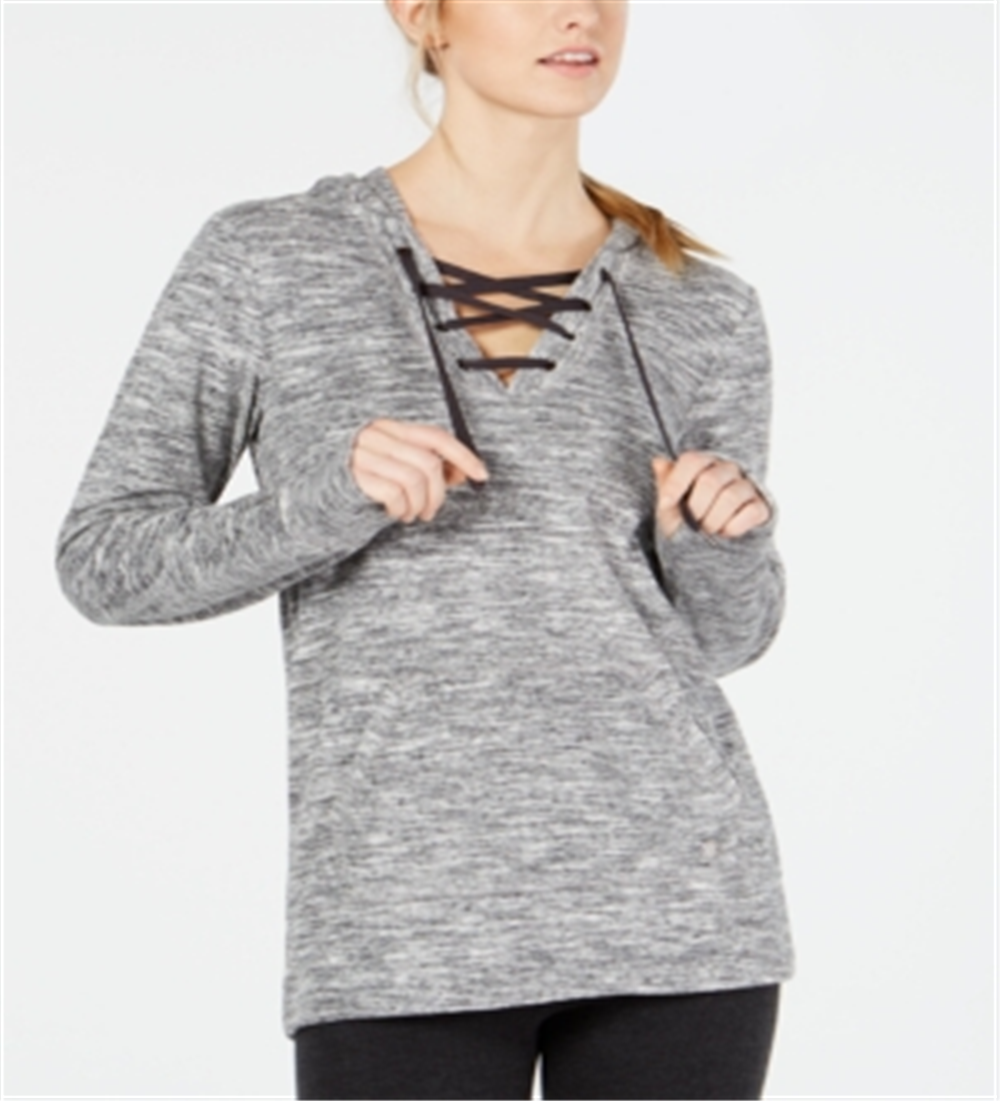 Ideology Women's Sweatshirt Lace up Hoodie Gray Size X-Small