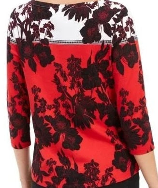 Charter Club Women's Pima Cotton Floral Top Black/Red Size Petite S