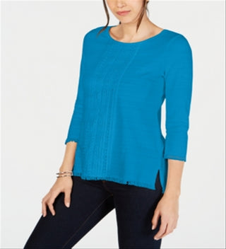 Charter Club Women's Cotton Lace Trim Top Blue Size XX-Large