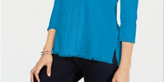 Charter Club Women's Cotton Lace Trim Top Blue Size XX-Large