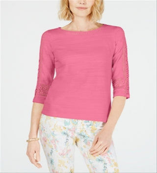 Charter Club Women's Crochet Inset Top Pink Size X-Large