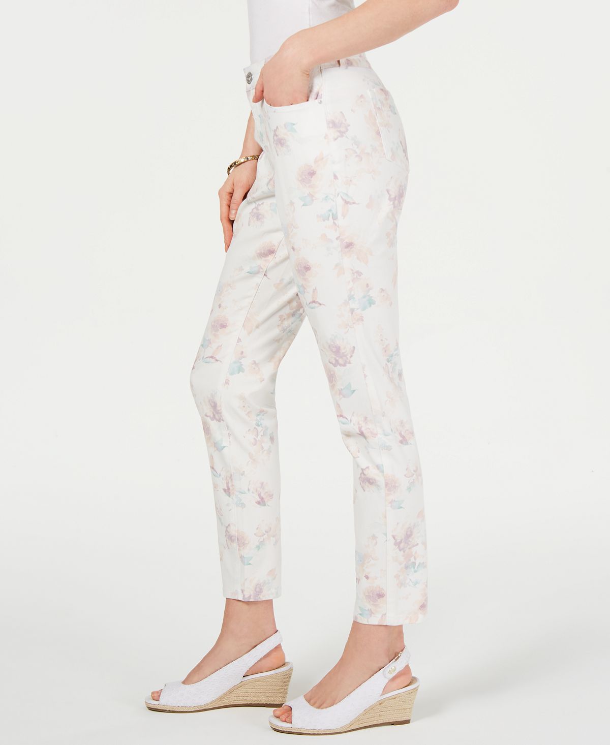 Style & Co Women's Floral Skinny Jeans White Size 6