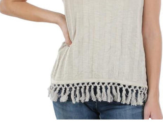 Style & Co Women's Cotton Tassel Sweater Vest Beige Size X-Large