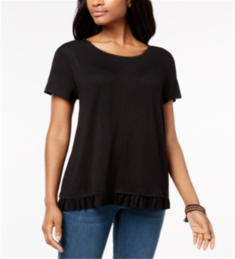 Style & Co Women's Ruffle Hem T-Shirt Black Size Medium