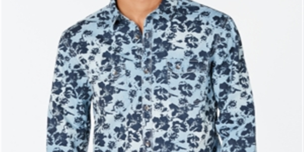 INC International Concepts Men's Peter Cotton Button Down Casual Shirt Blue Size XXX-Large