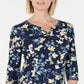 Karen Scott Women's Cotton Floral Print Henley Top Blue Blue Size Petite L