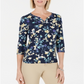 Karen Scott Women's Cotton Floral Print Henley Top Blue Blue Size Petite L