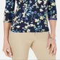 Karen Scott Women's Cotton Floral Print Henley Top Blue Blue Size Petite L