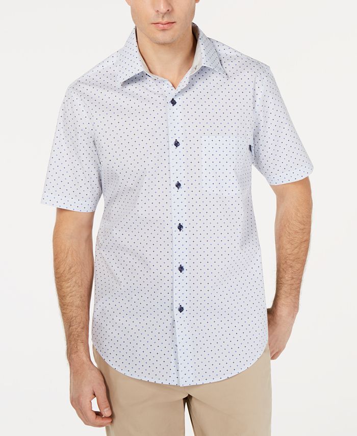 Tasso Elba Men's Stretch Mini Dobby Foulard Shirt Blue Size XX-Large