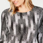 Jm Collection Petite Printed Jacquard Top Black Size Petite L