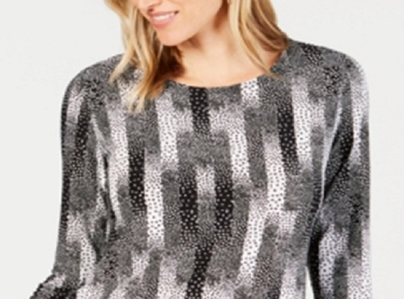 Jm Collection Petite Printed Jacquard Top Black Size Petite L