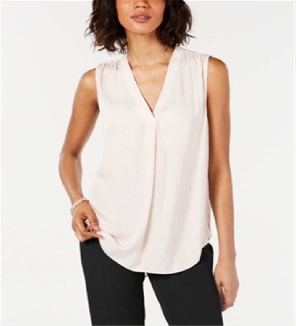 Alfani Women's Pleated Sleeveless V Neck Tank Top Pink Size Medium