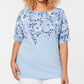 Karen Scott Women's Plus Floral Boatneck T-Shirt Blue Size 0X