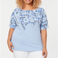 Karen Scott Women's Plus Floral Boatneck T-Shirt Blue Size 0X