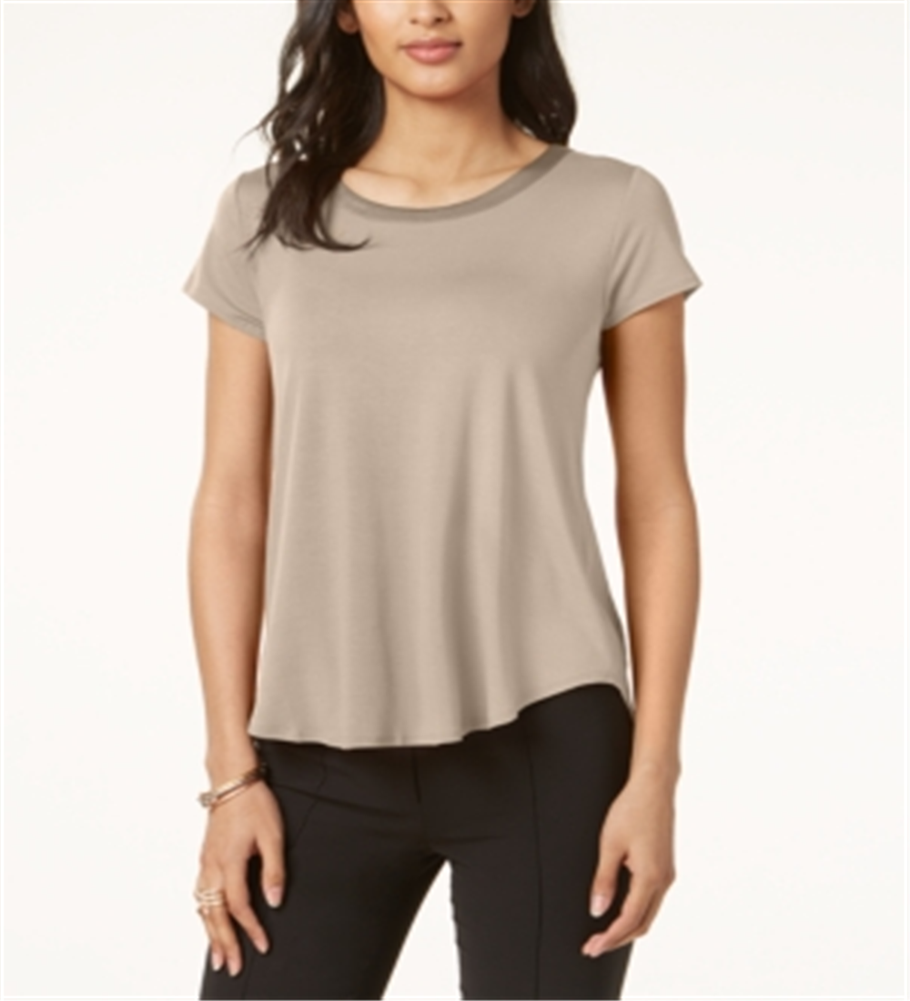 Alfani Women's Satin Trim High Low T-Shirt Brown Size -Petite XL