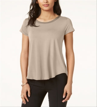 Alfani Women's Satin Trim High Low T-Shirt Brown Size -Petite XL