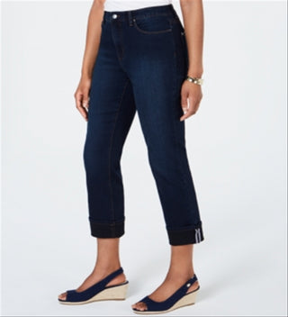 Charter Club Women's Tummy Control Cuffed Jeans Dark Blue Size 16