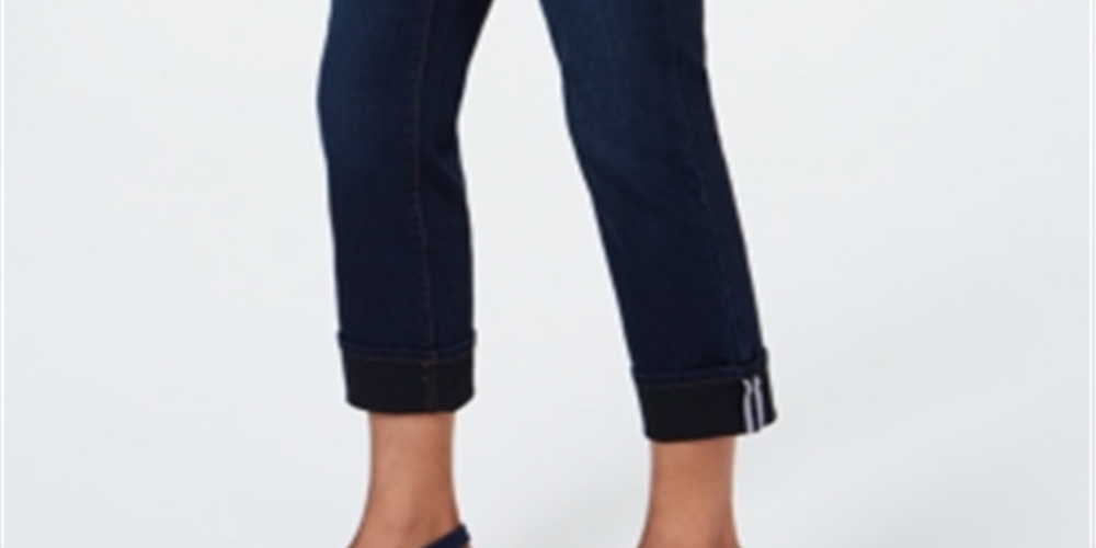 Charter Club Women's Tummy Control Cuffed Jeans Dark Blue Size 16