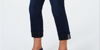 Charter Club Women's Tummy Control Cuffed Jeans Dark Blue Size 16
