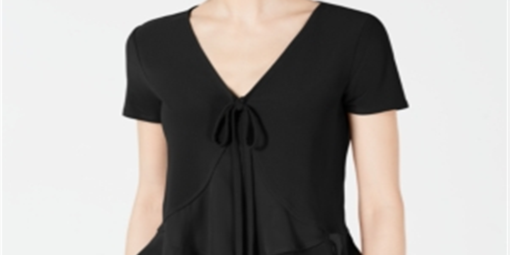 Bar III Women's Mixed Media Tie Front Blouse Black Size Medium