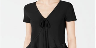 Bar III Women's Mixed Media Tie Front Blouse Black Size Medium