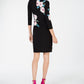 INC International Concepts Women's Long Sleeve Floral Sheath Dress Black Size Petite