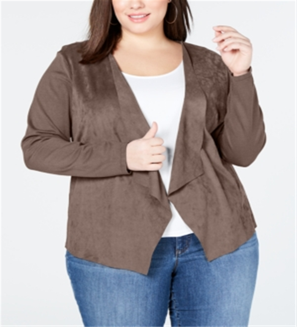 INC International Concepts Women's Faux Suede Open Front Cardigan Sweater Brown Size -3X