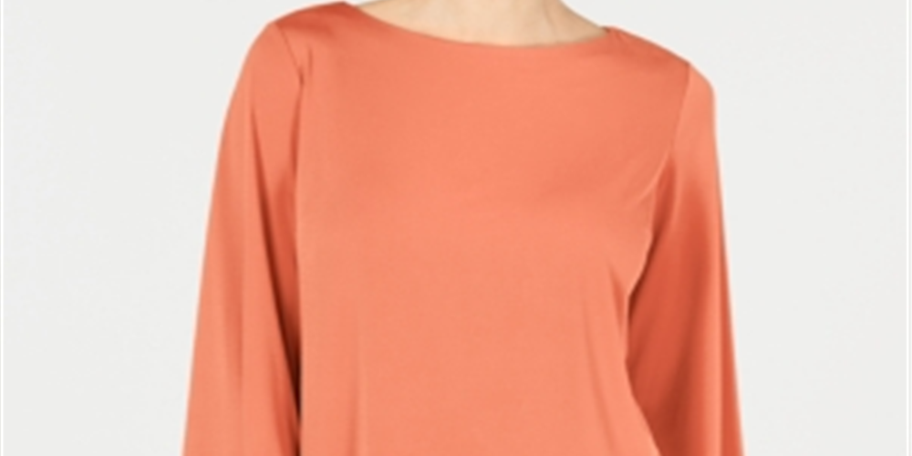 JM Collection Women's Embellished Boat Neck Top Orange Size Medium