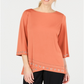 JM Collection Women's Embellished Boat Neck Top Orange Size Large
