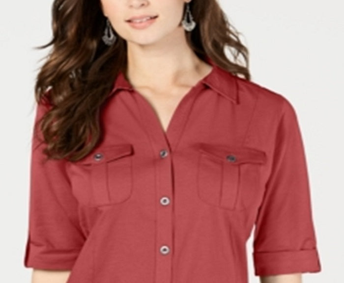 Style & Co Women's Utility Shirt Red Size X-Small